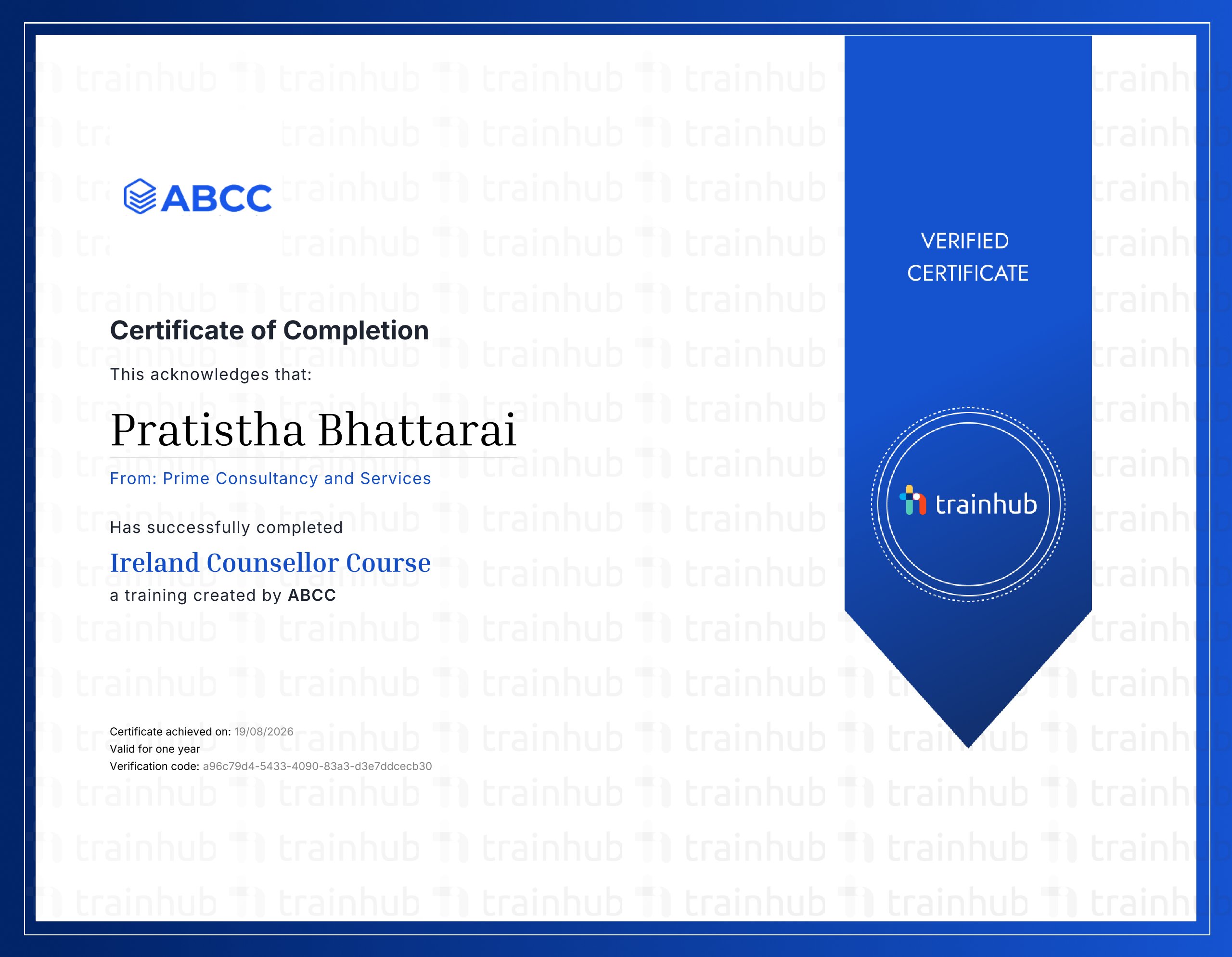 Pratistha Bhattarai - Pratistha Bhattarai- ABCC Ireland Counsellor Course