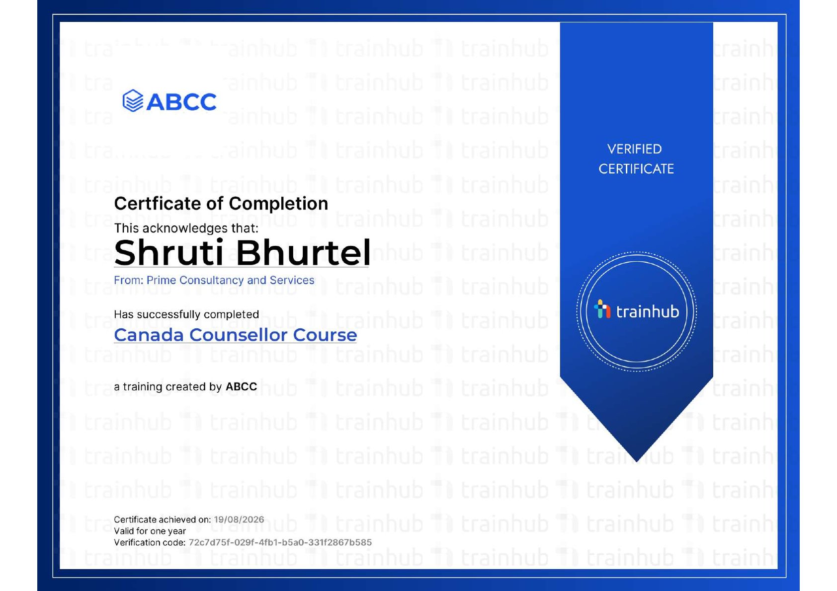 Shruti Bhurtel - Shruti Bhurtel - Canada ABCC Counselor Certificate
