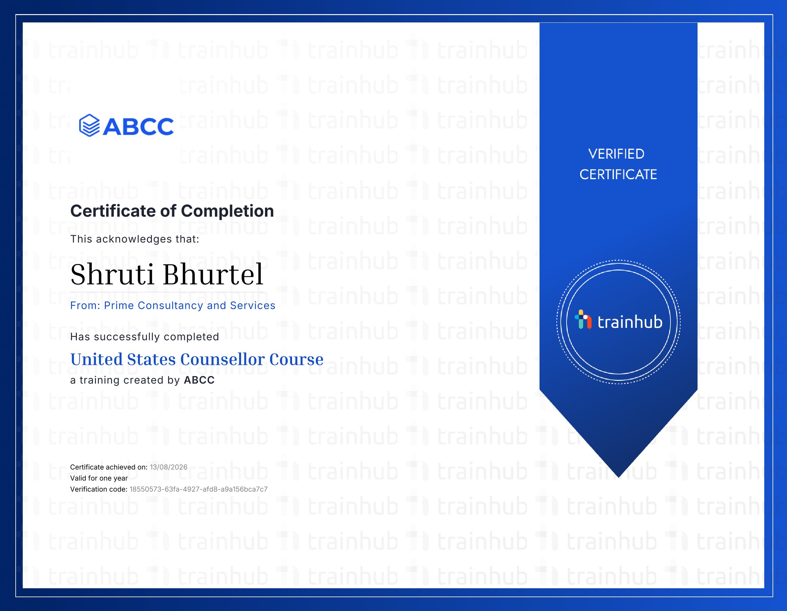 Shruti Bhurtel - Shruti Bhurtel USA ABCC Certificate