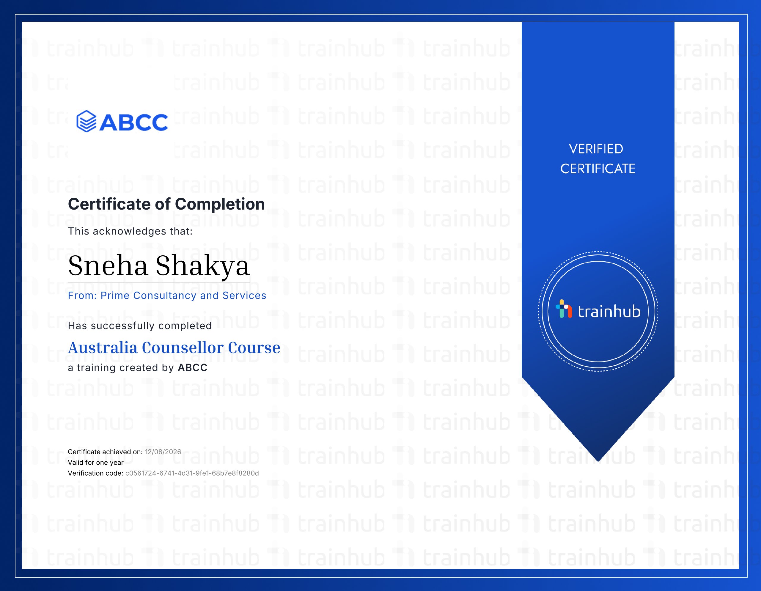 Sneha Shakya - Sneha Shakya Australia Counsellor Course ABCC Certificate